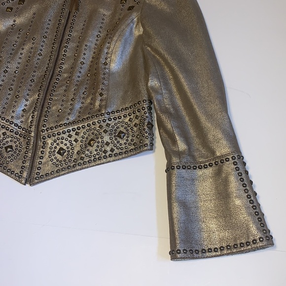 Double D Ranch Studded Gold Crackled Leather Jacket - Women’s Size XS - Picture 9 of 14